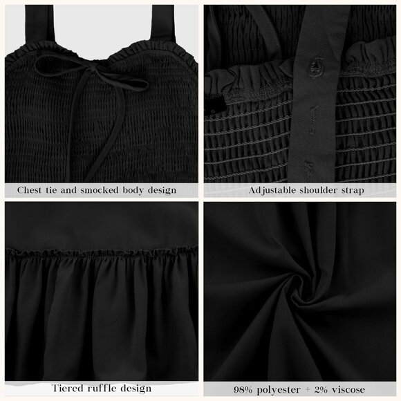 Women Black Summer Boho 2025 Square Neck Strapped Ruffle Beach Long Dresses - Picture 7 of 7